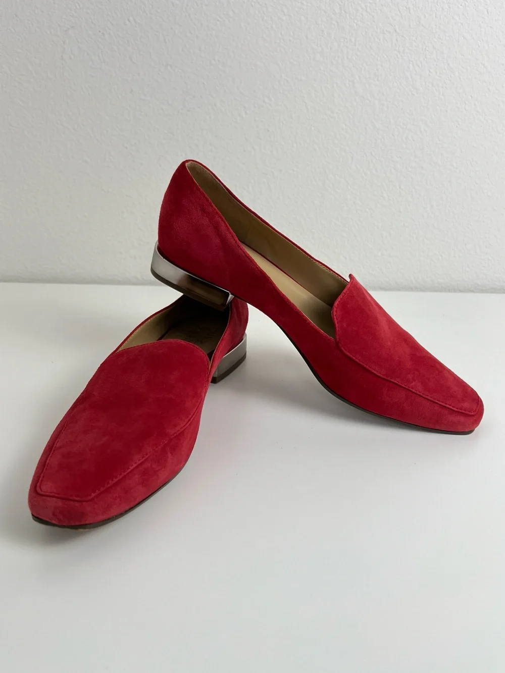 Naturalizer CLEA Red‎ Suede Loafers 8.5M Square Toe Low Block Heel Slip On Shoes